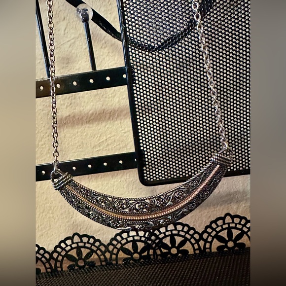 925 Sterling Silver Ornate Crescent Necklace | Israel - Picture 5 of 8